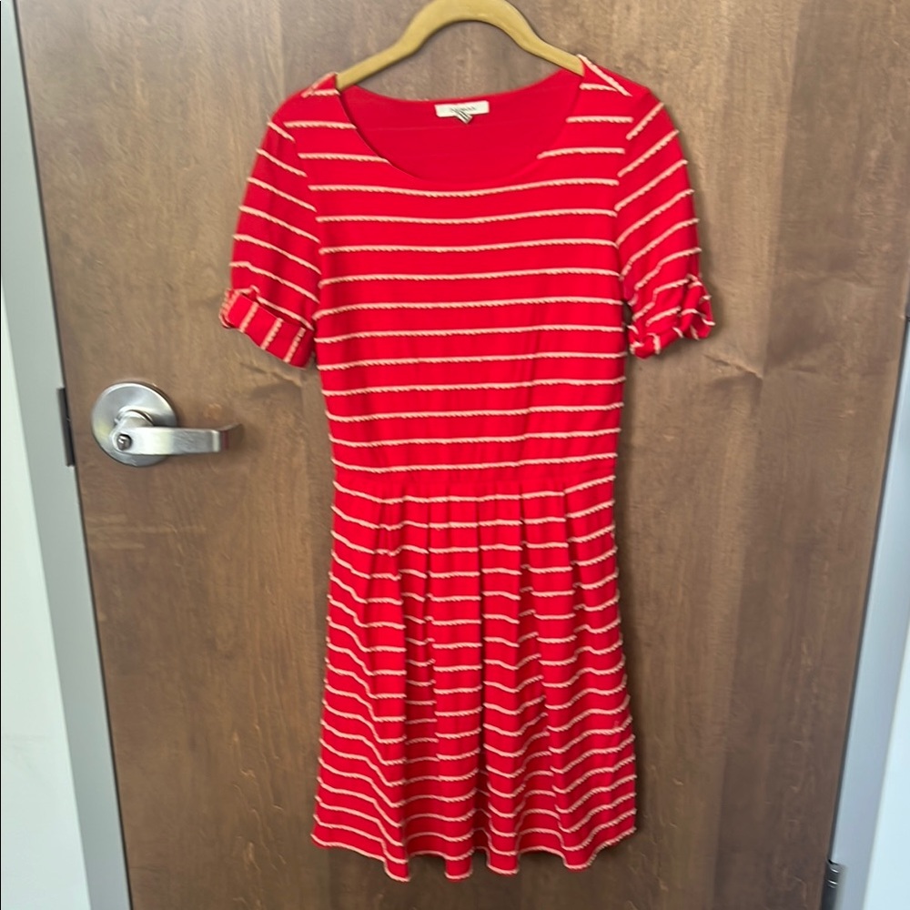 ❤️ Bordeaux for Anthropologie Red & Cream Fit-and-Flare Dress – Size S ✨